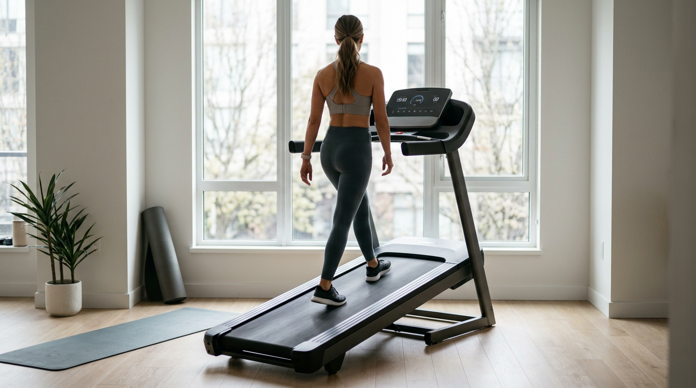 Esteira com inclinação em uso — guia para treinar em casa com segurança