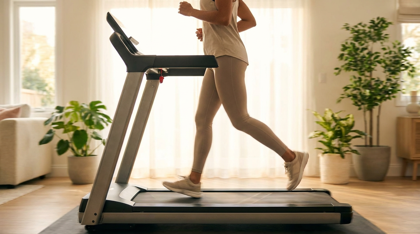 Corrida na esteira ergométrica com postura segura em casa